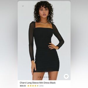 Princess Polly Charvi Long Sleeve Mini Dress Black - size 2